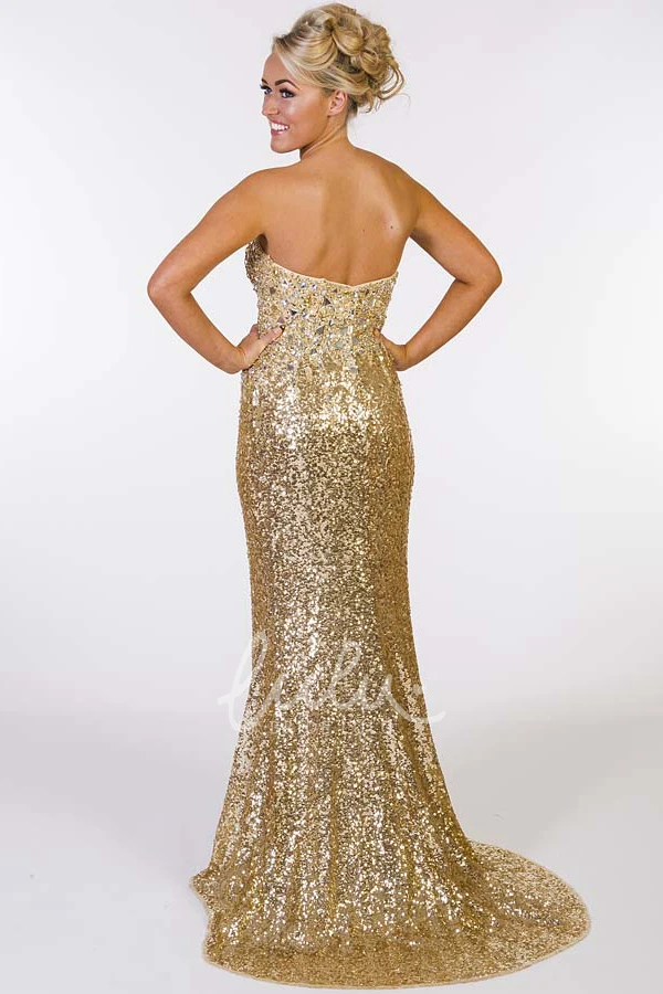 Mermaid Sequin Sweetheart Prom Dress with Beading and Brush Train Unique Formal Dress