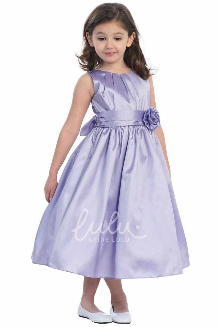Pleated Taffeta Flower Girl Dress Tea-Length