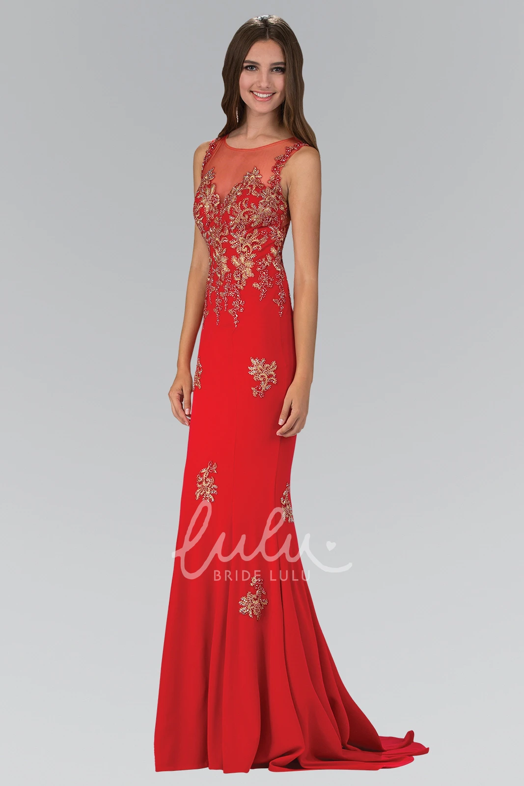 Sleeveless Sheath Jersey Formal Dress with Beading Floor-Length Scoop-Neck