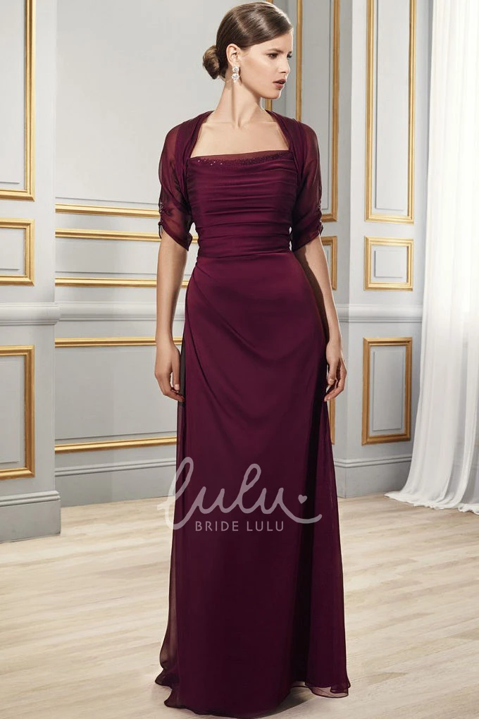 Square Neck Ruched Chiffon Prom Dress with Short Sleeves