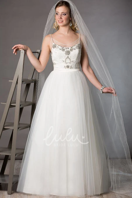 Crystal Top Ball Gown Wedding Dress with Tulle Skirt and Spaghetti Straps