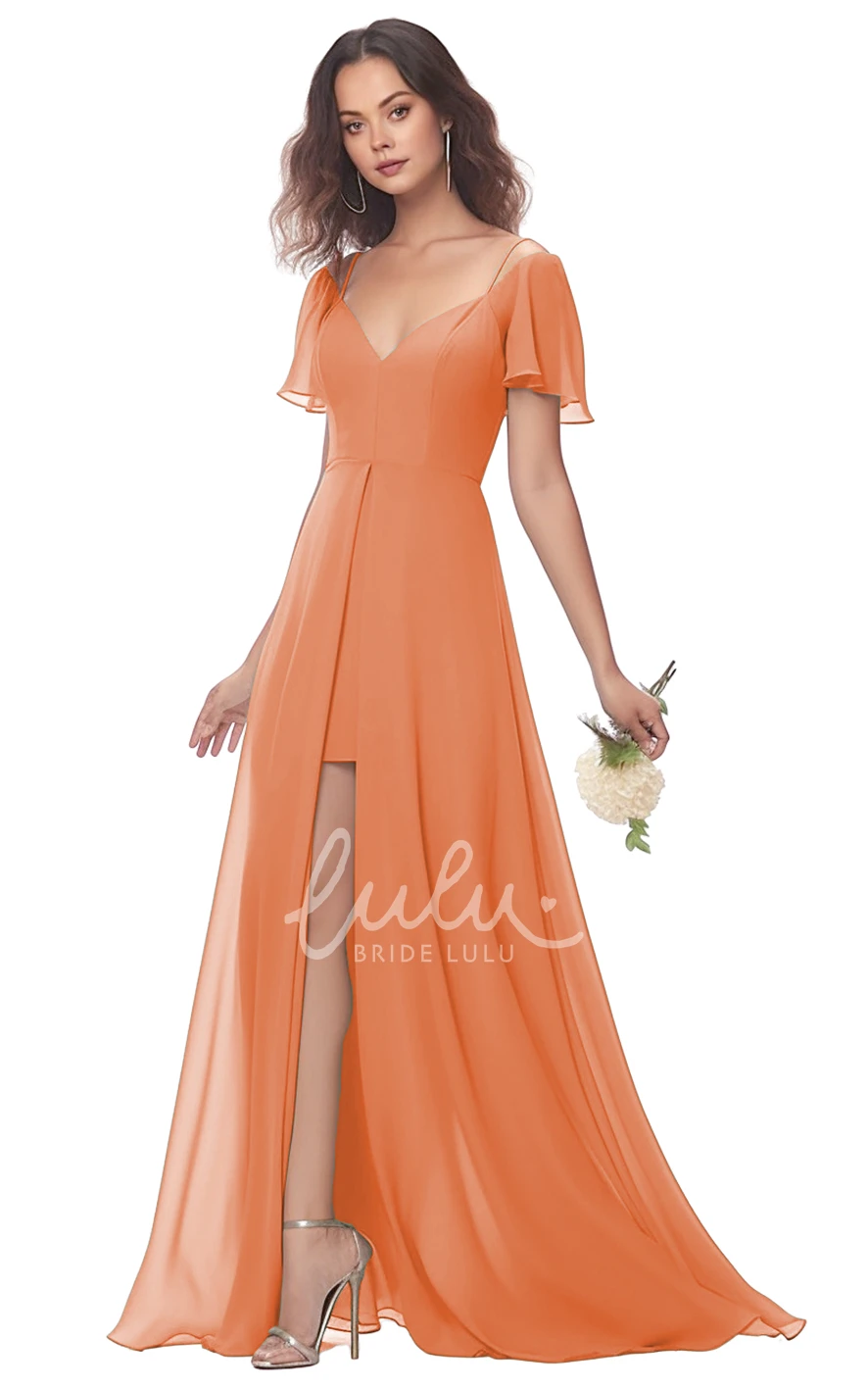 A-Line Chiffon V-neck Bridesmaid Dress with Split Front Modest & Unique