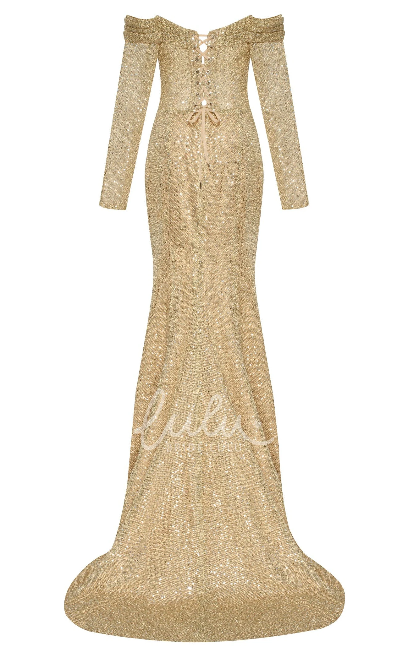 Mermaid Sequins Long Sleeve Formal Dress with Off-Shoulder and Corset Back