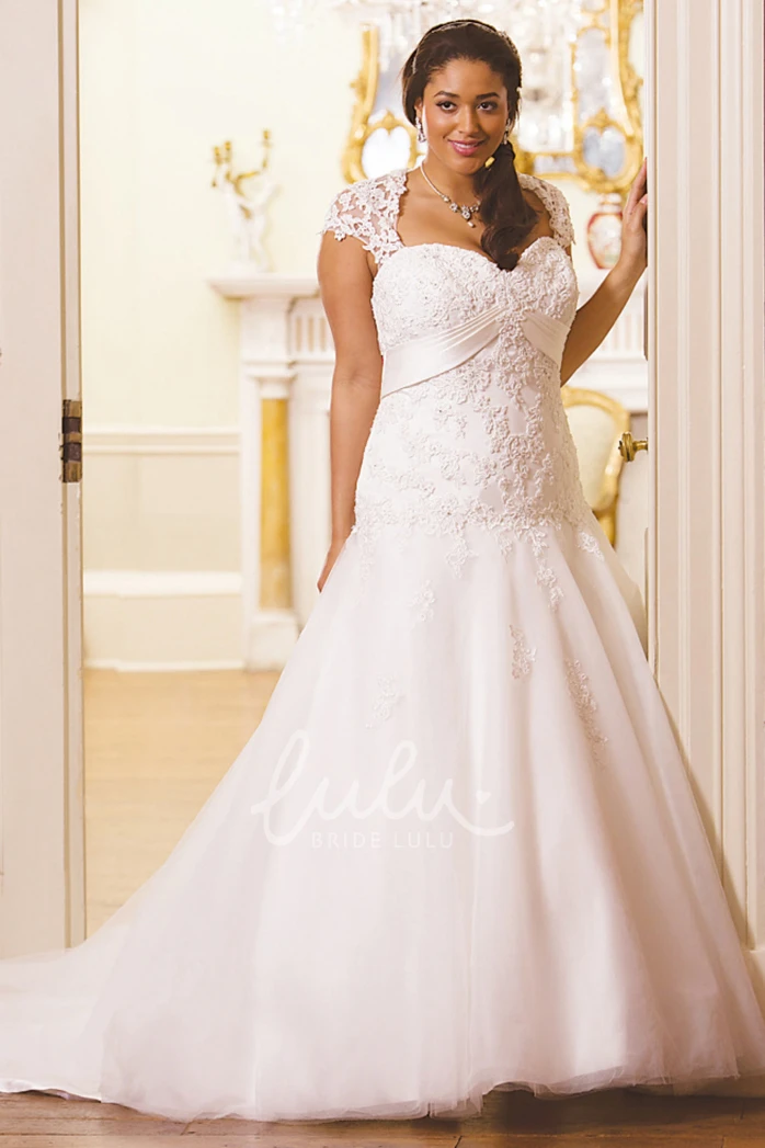 Illusion Lace Plus Size Wedding Dress with Queen Anne Neckline