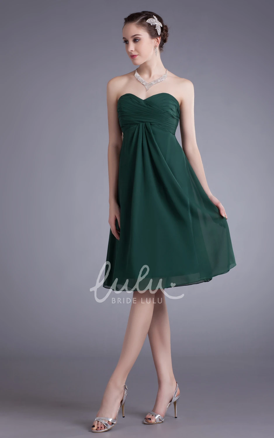 A-Line Knee Length Chiffon Prom Dress with Draping and Ruching Elegant Prom Dress 2025