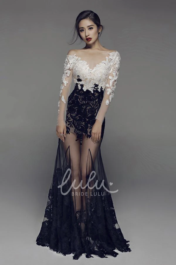 Mermaid Illusion Long Sleeve Prom Dress with Appliques