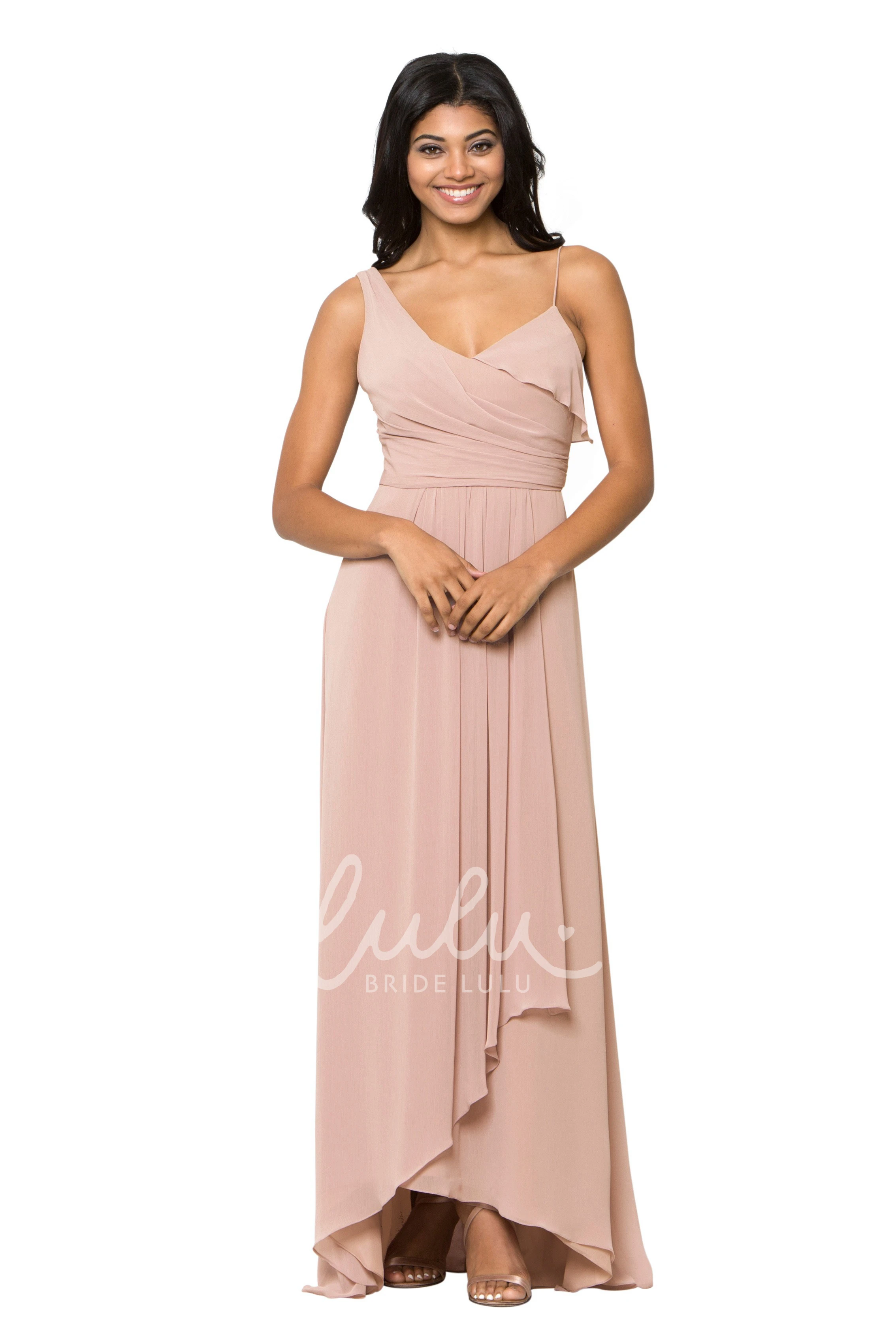 Spaghetti Chiffon Bridesmaid Dress with Ruched & Sleeveless Multi-Color Convertible