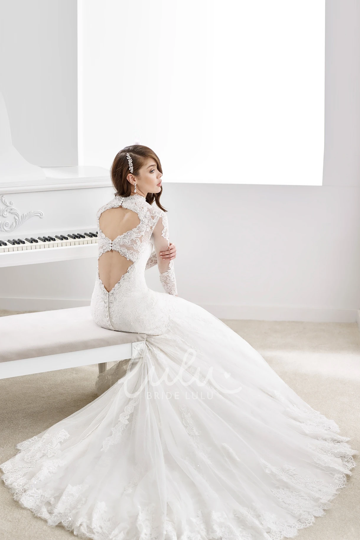 Lace Sheath Wedding Dress with Keyhole Bust and Mermaid Style Long Sleeve