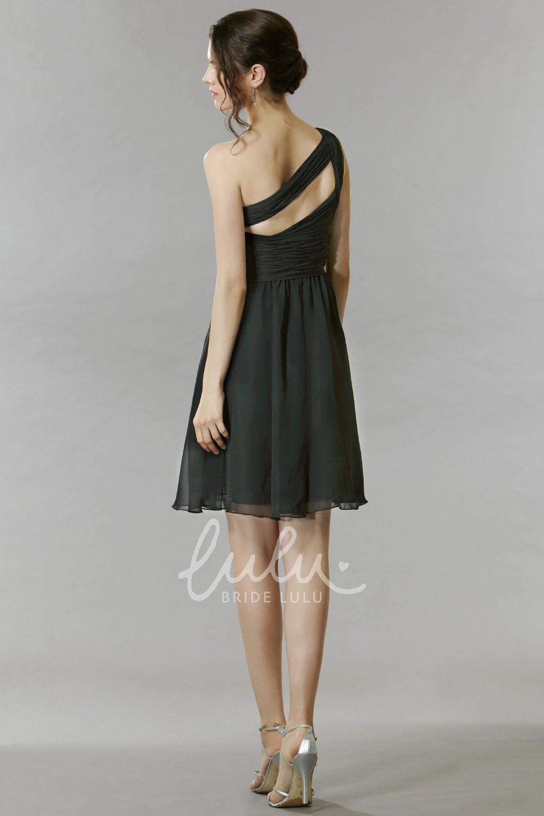A-Line Chiffon Bridesmaid Dress One-Shoulder Sleeveless Ruching & Straps Short