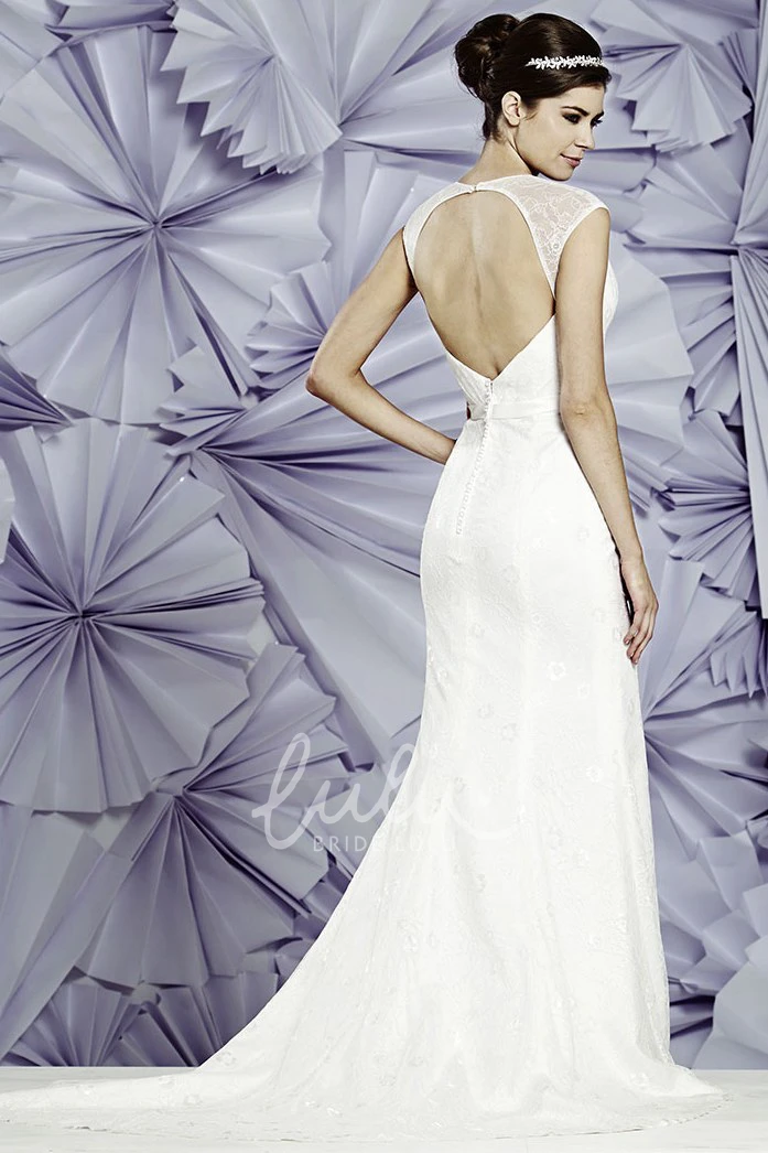 Lace V-Neck Wedding Dress Sleeveless Sheath Waist Jewellery Keyhole