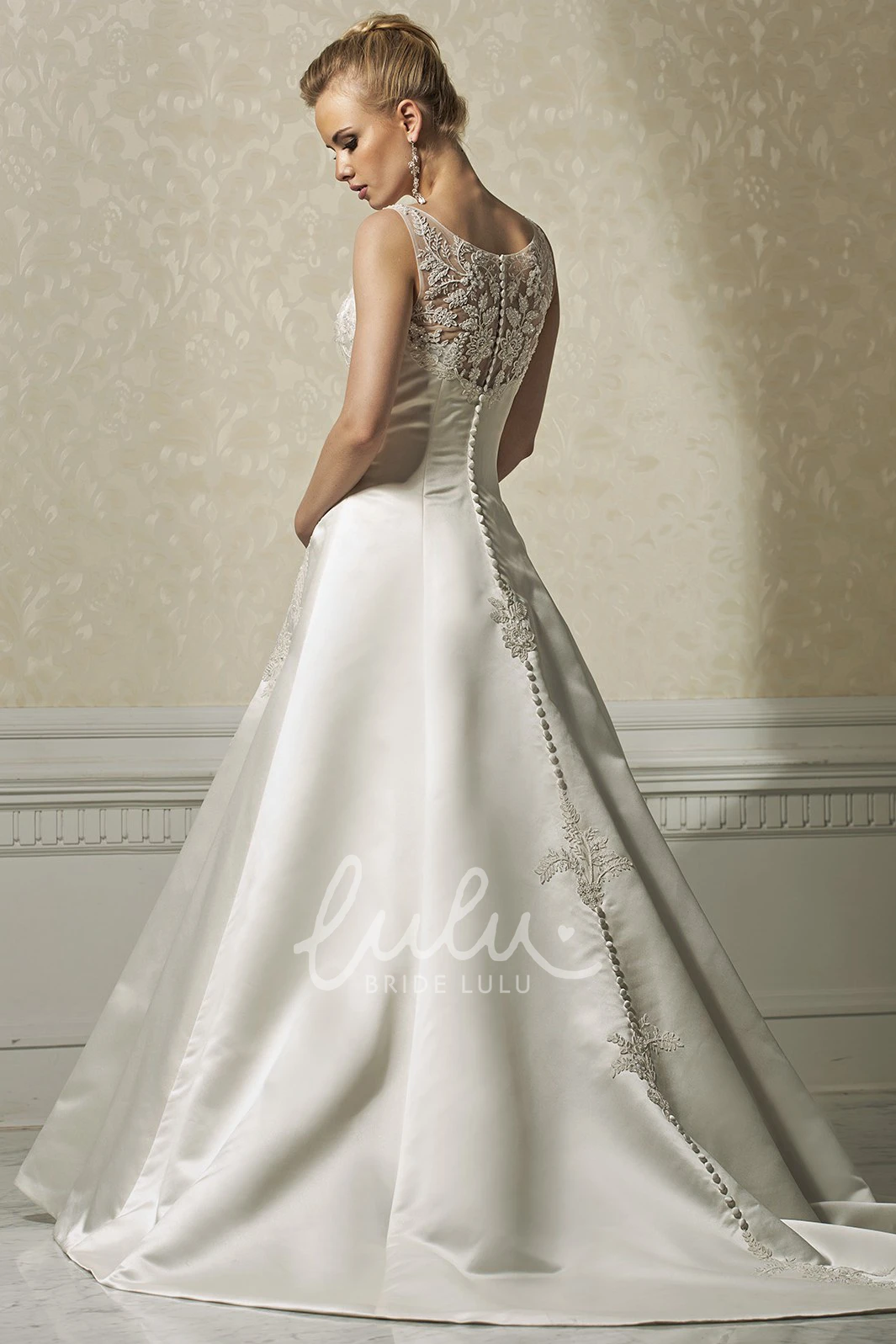 Sleeveless Satin A-Line Wedding Dress with Bateau Neck Timeless Wedding Dress