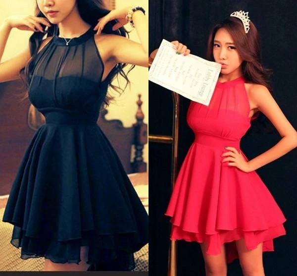 Chiffon High Neck Fall Autumn Homecoming Dress Elegant Women