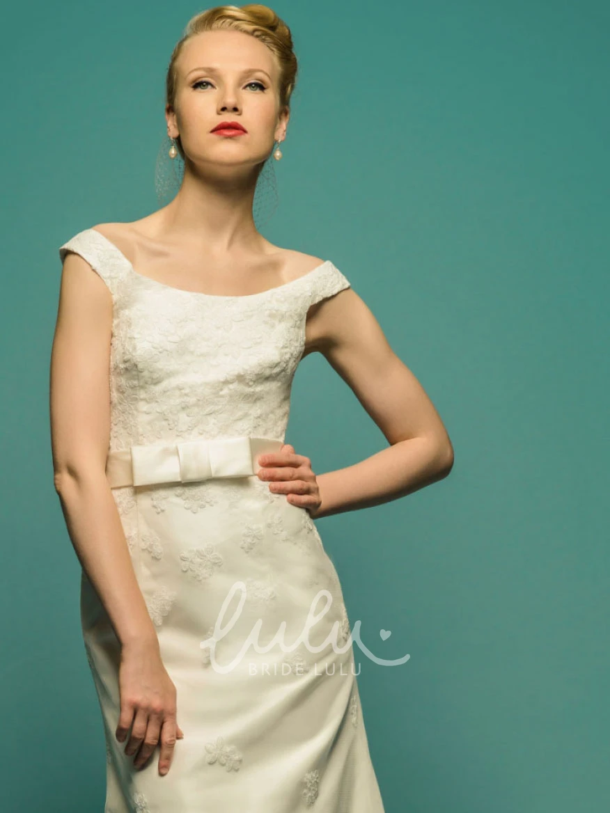 Satin Square-Neck Long Bow Wedding Dress with Appliques