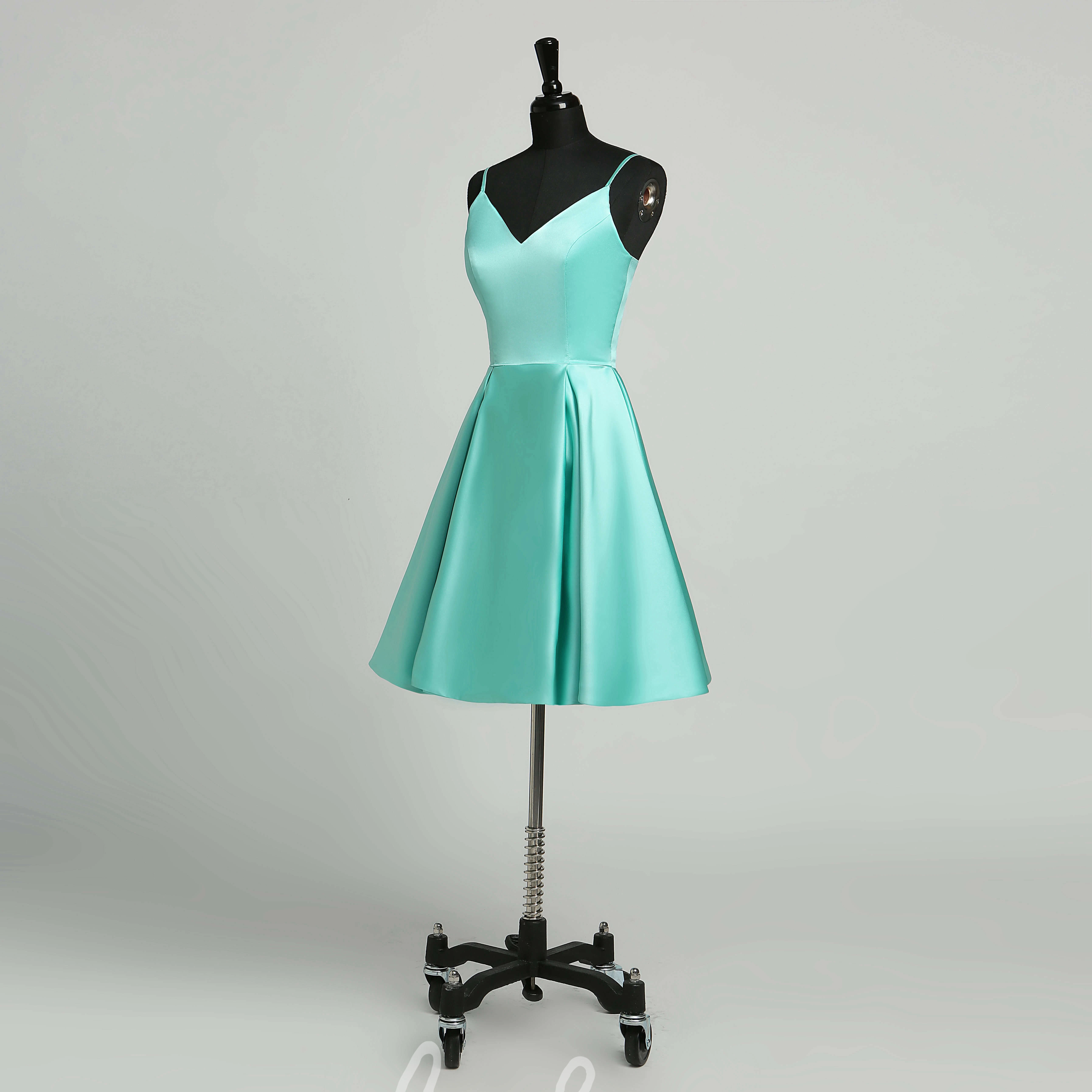 Romantic Satin A-Line Spaghetti Straps Sleeveless Mini Dress for Formals