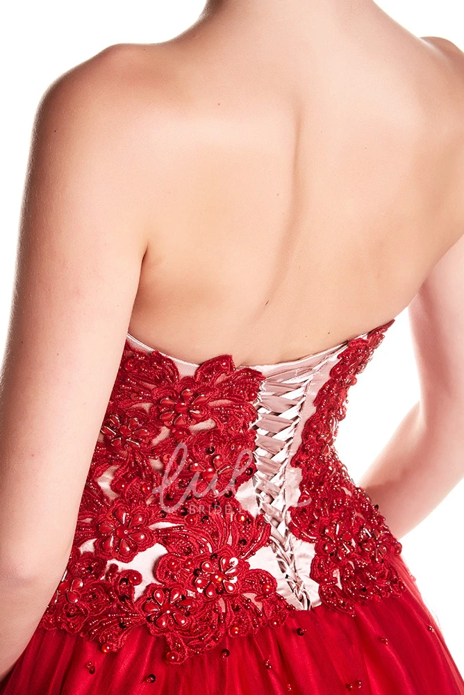 Sweetheart Appliqued Tulle Prom Dress with Corset Back A-Line Floor-Length