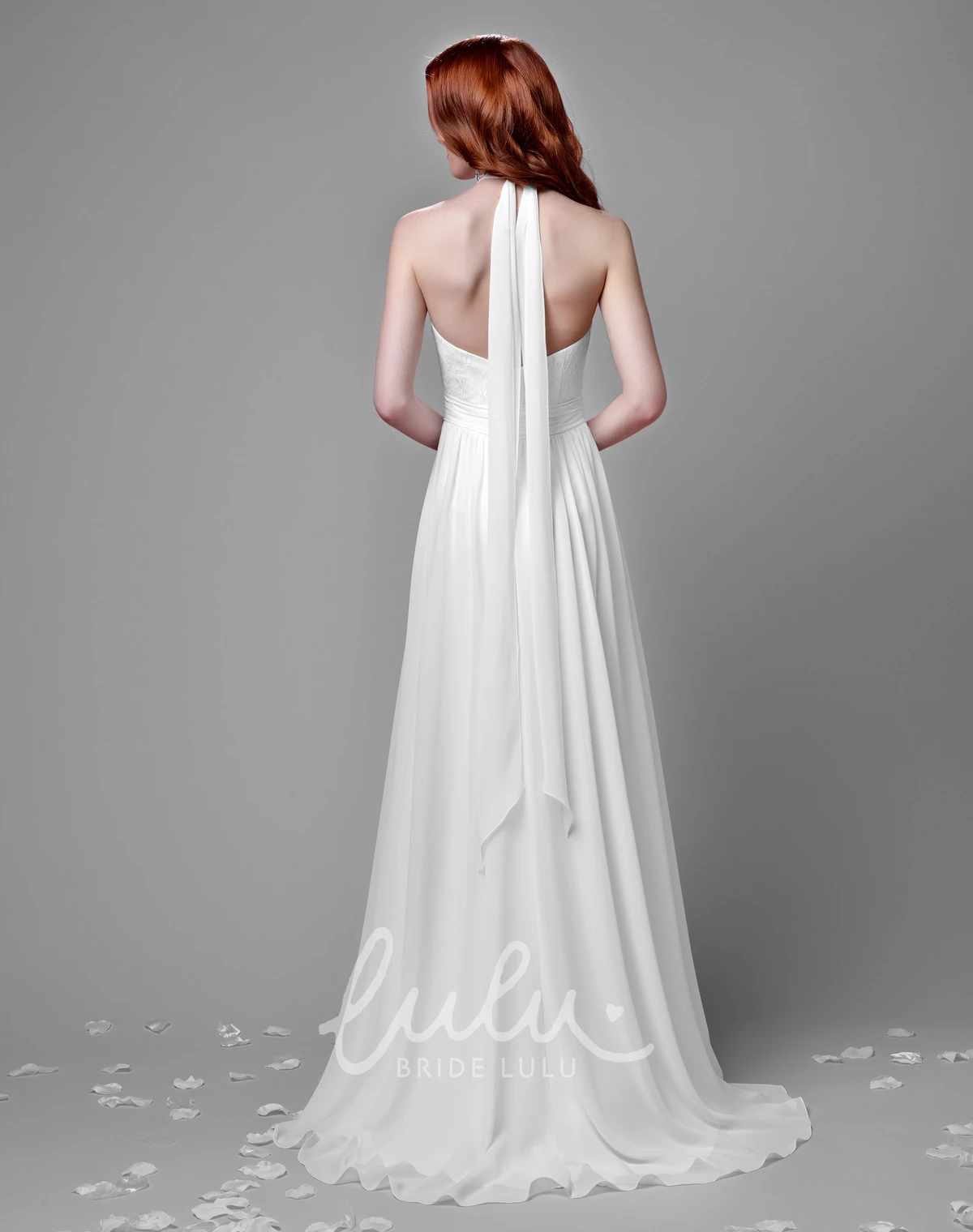 A-Line Chiffon Wedding Dress with Pleated Skirt and Lace Bust Simple Bridal Gown