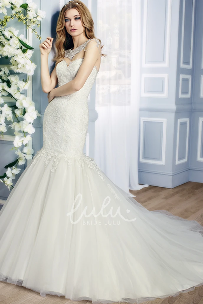 Ruffled Backless Mermaid Tulle Wedding Dress Sleeveless