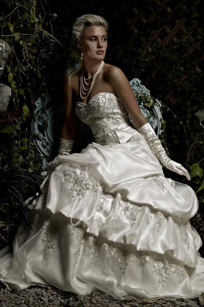 Satin Ball Gown Wedding Dress Sweetheart Pick-Up Embroidery Tiers
