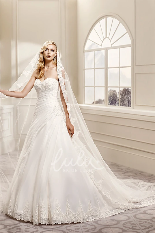 Sweetheart Tulle&Satin A-Line Wedding Dress with Ruching and Corset Back