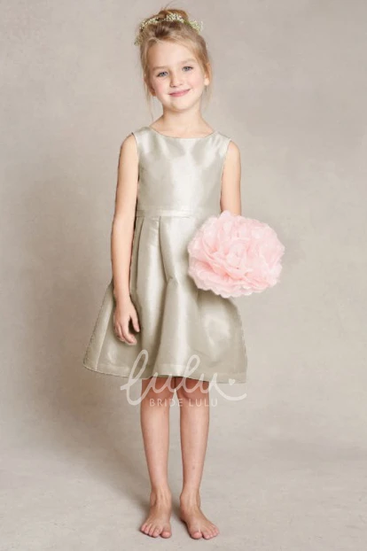 Satin Flower Girl Dress A-Line Sleeveless Scoop Neck Bow