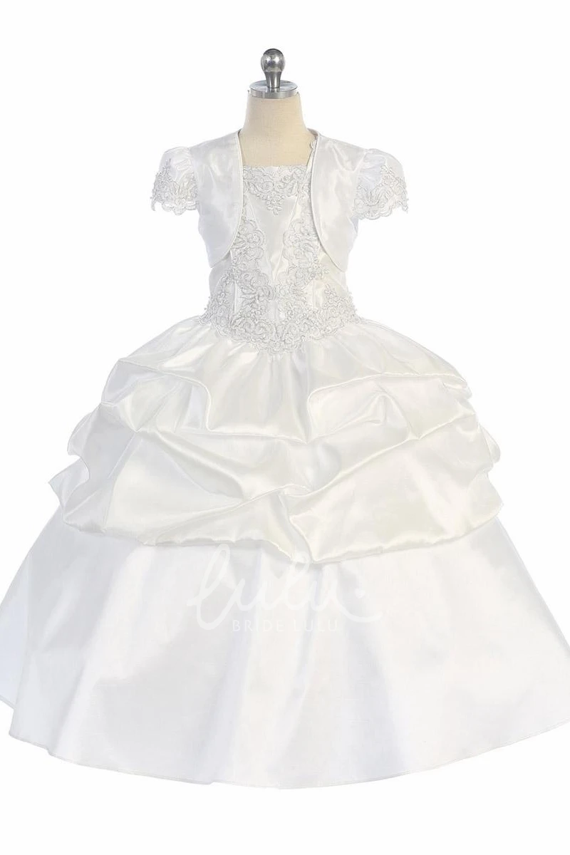Lace&Sequins Flower Girl Dress with Ruched Applique Knee-Length