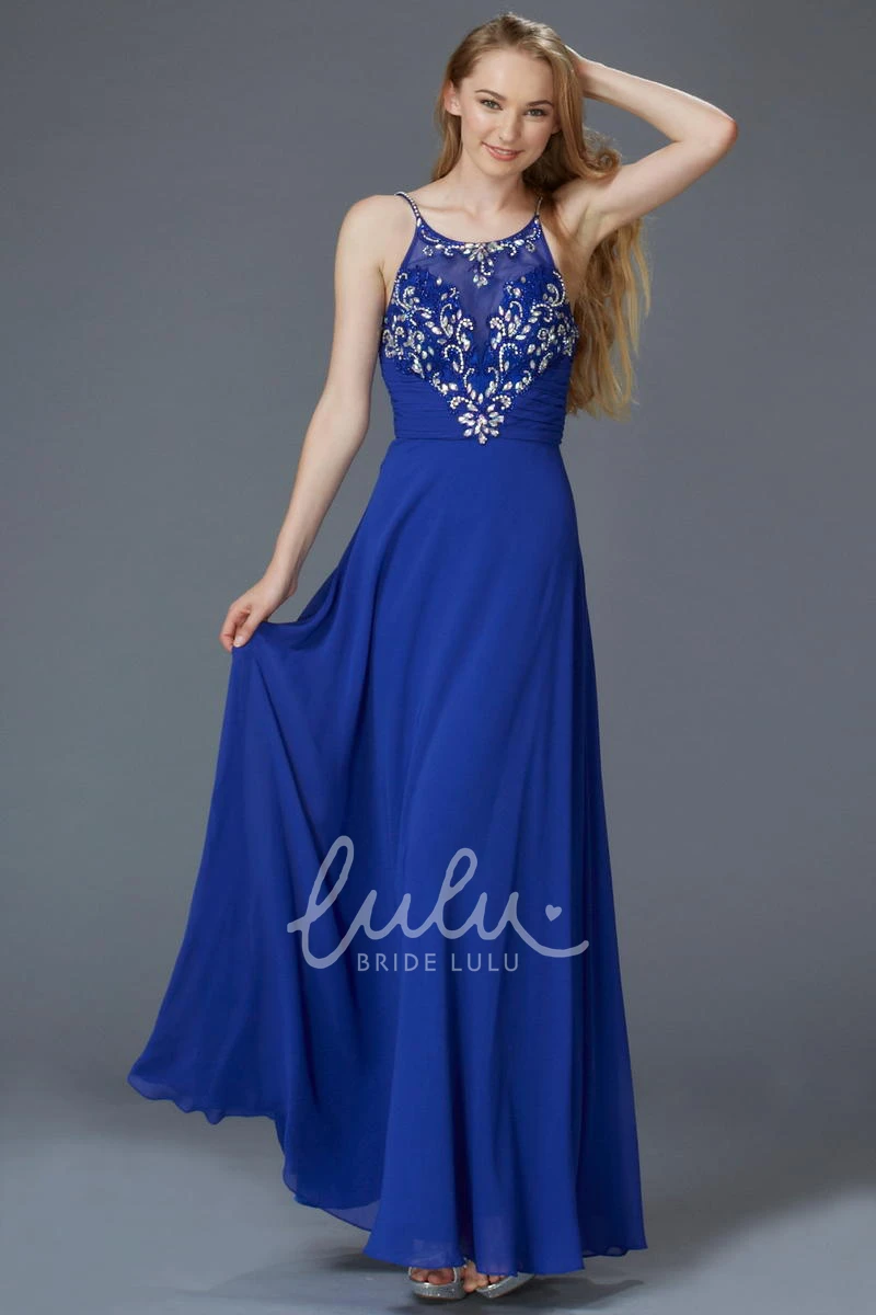 Spaghetti Strap Sleeveless Sheath Chiffon Dress with Beading Bridesmaid Dress