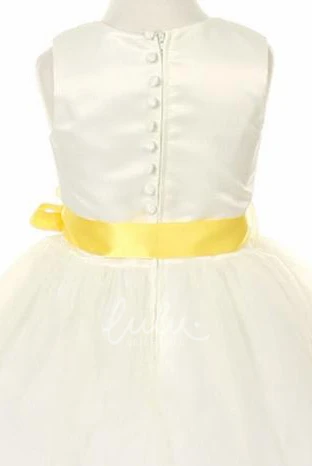 Ankle-Length Tiered Satin Flower Girl Dress with V-Neck
