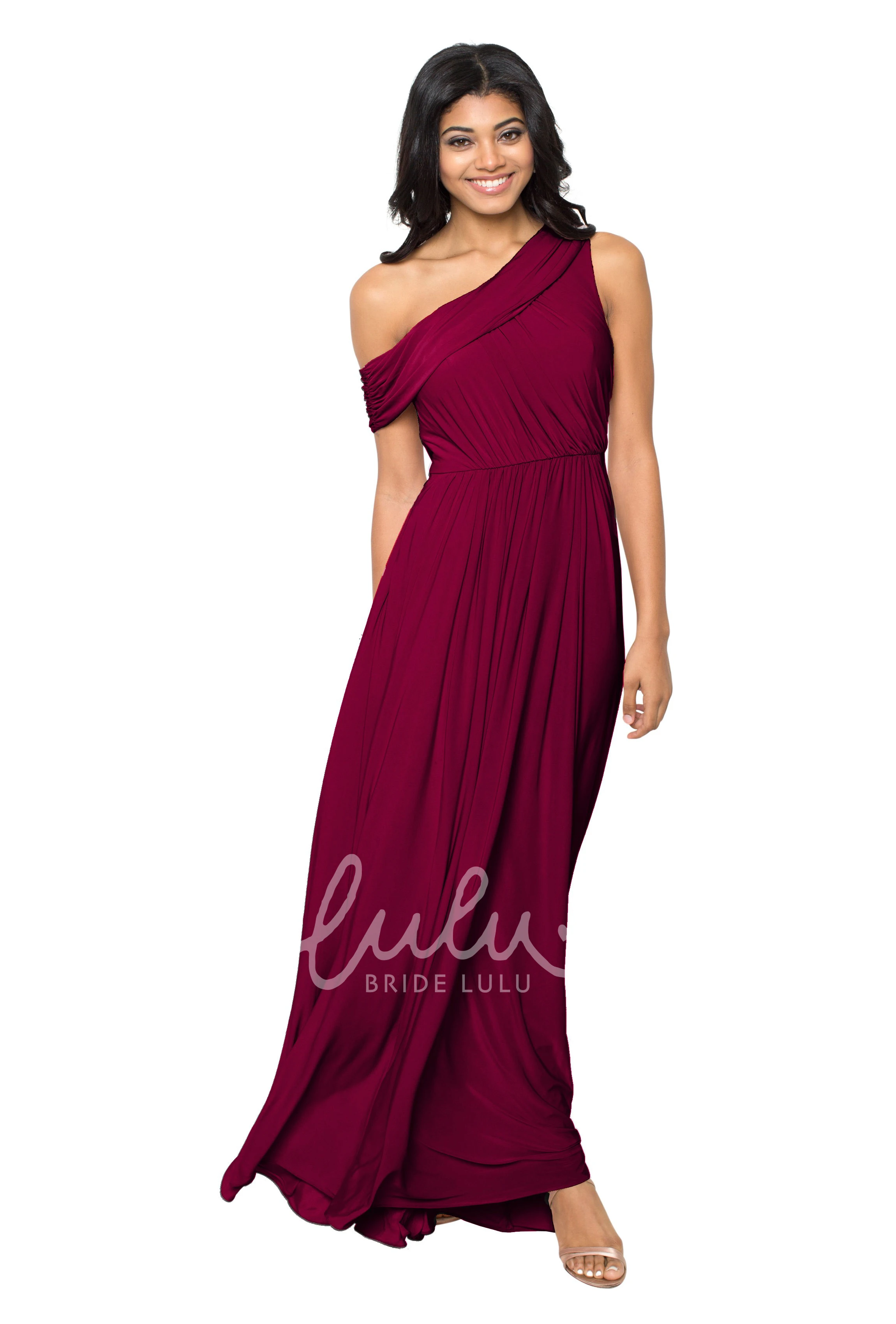 One-Shoulder Ruched Chiffon Convertible Bridesmaid Dress in Muti-Color
