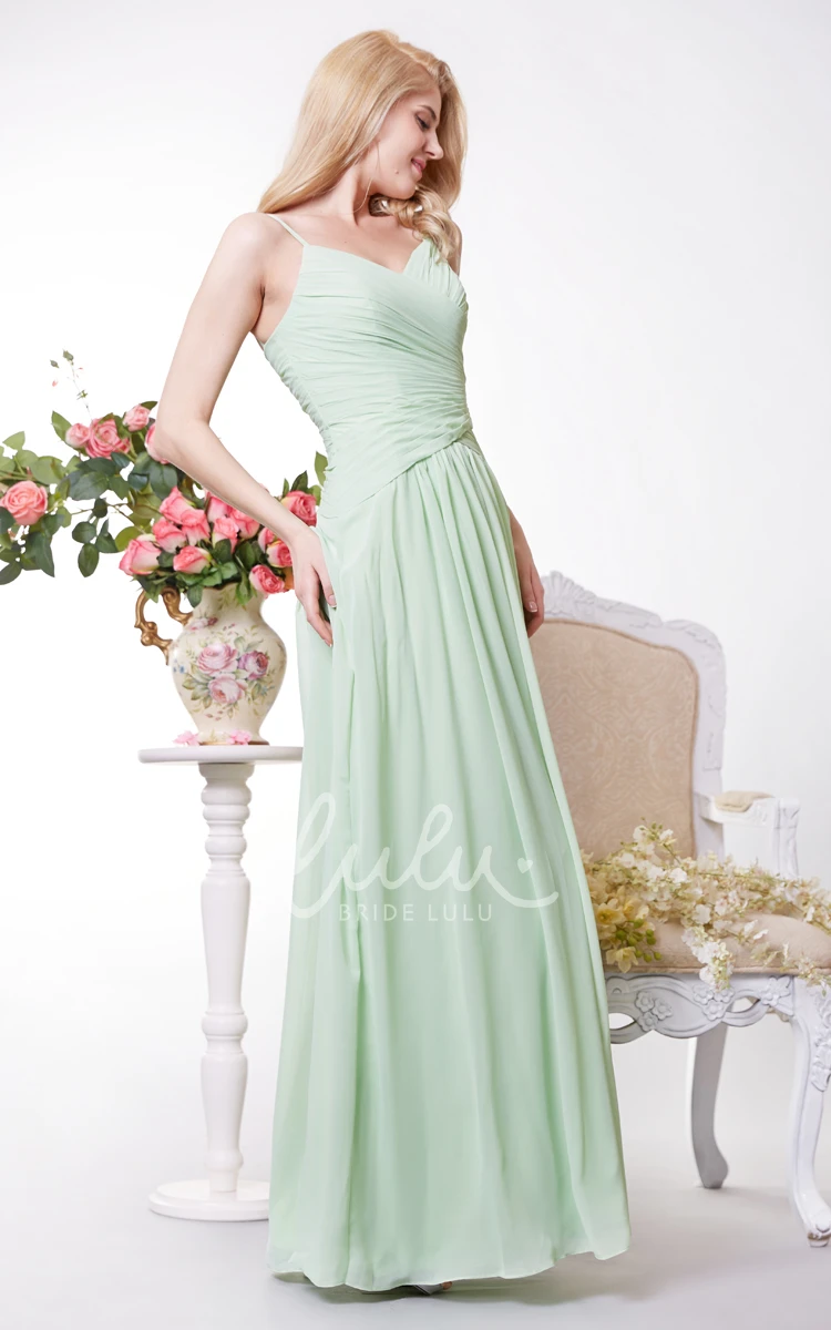 V-neck A-line Chiffon Bridesmaid Dress with Ruched Bodice and Crisscross Detail