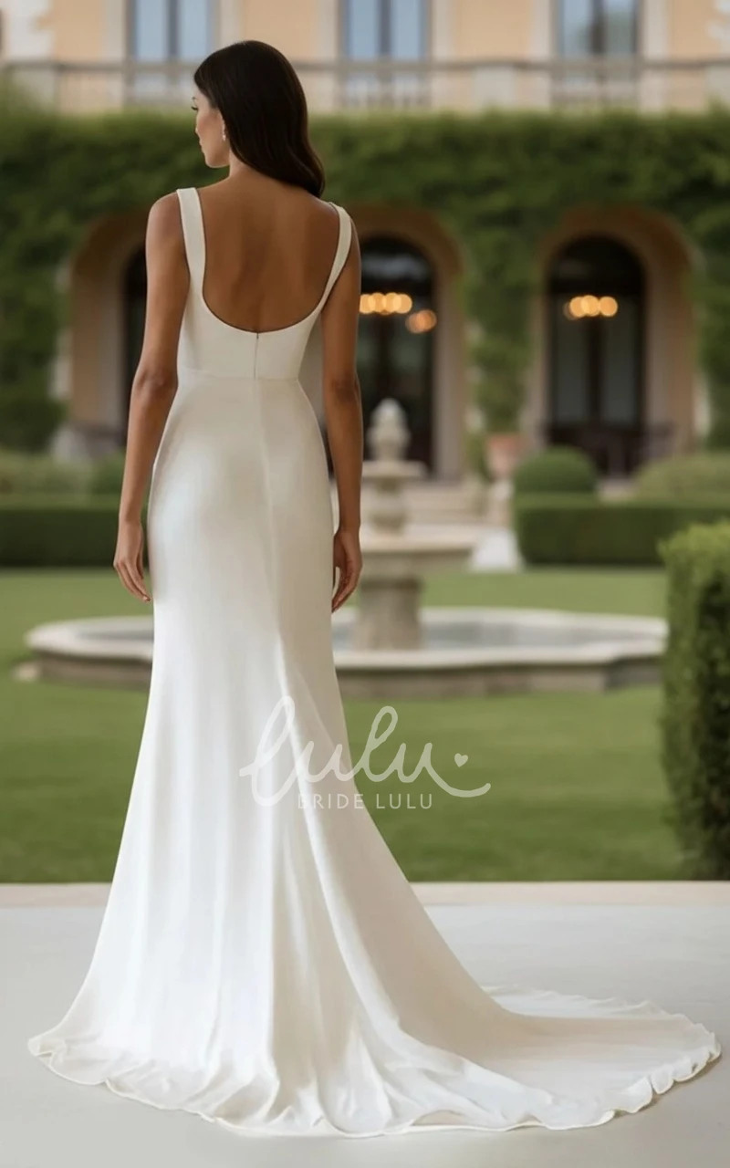 Modern Minimalist Square Neck Wedding Dress Sleeveless Mermaid Court Tarin Gown