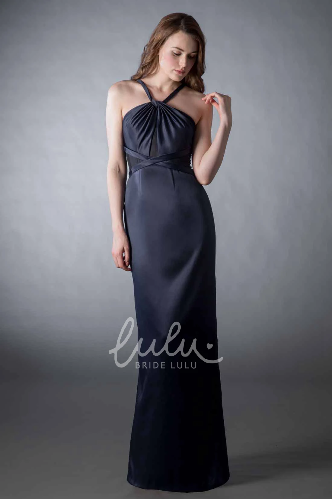 Strapped Sheath Satin Bridesmaid Dress Sleeveless Ruched