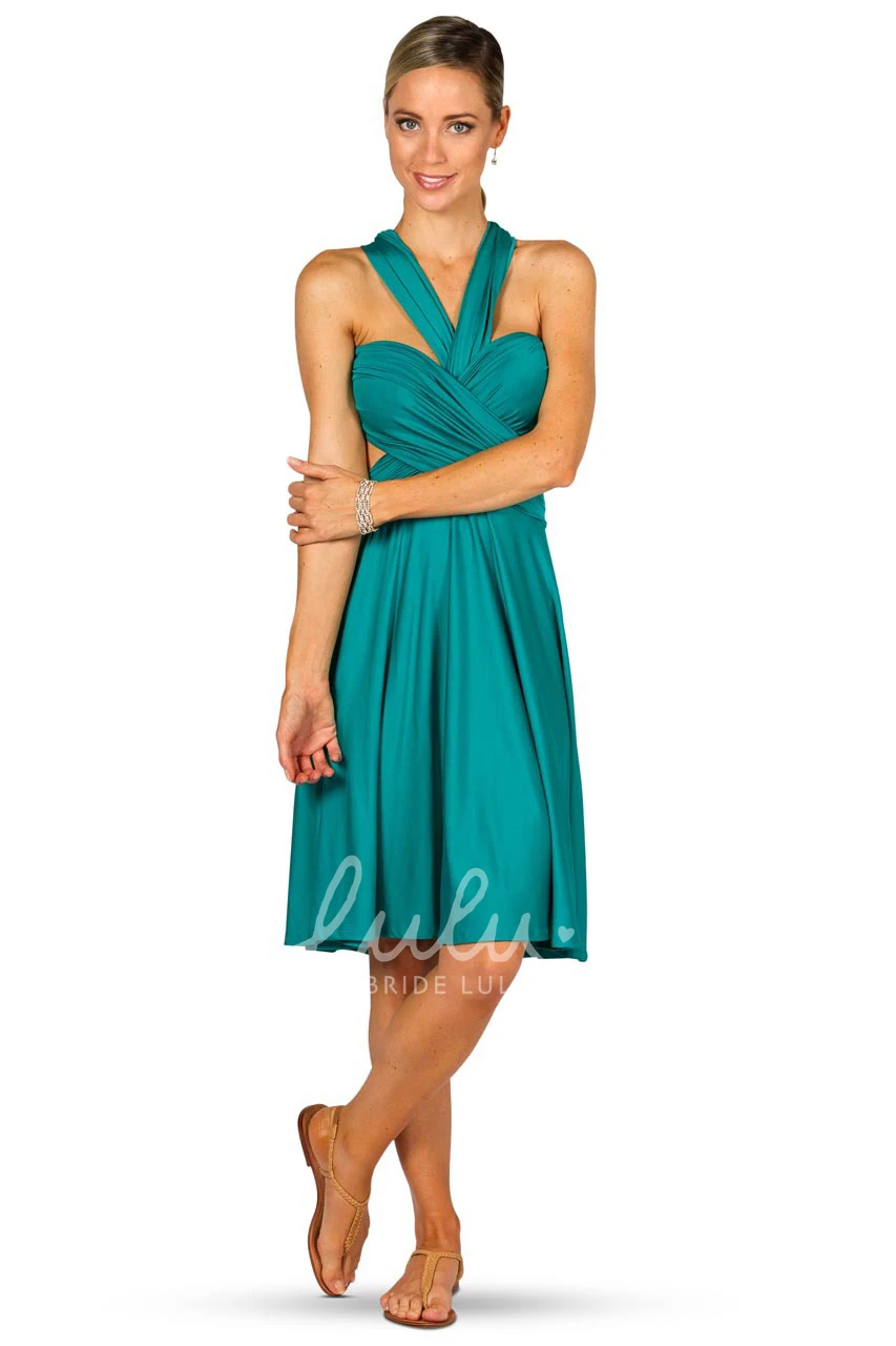 Halter Ruched Midi Jersey Bridesmaid Dress with Straps Convertible