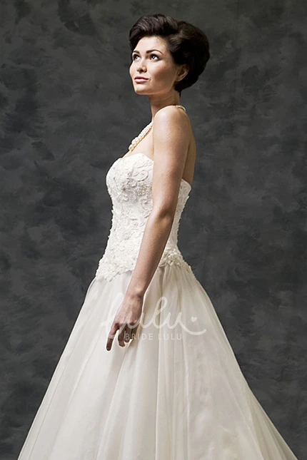 Strapless Tulle&Satin Wedding Dress with Watteau Train A-Line