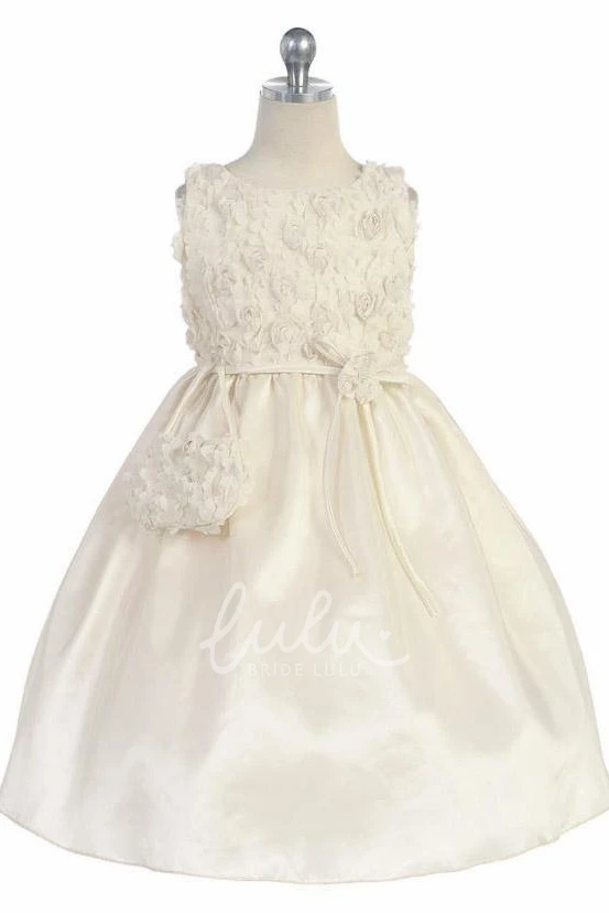 Embroidered Tulle Flower Girl Dress with Split Midi Length