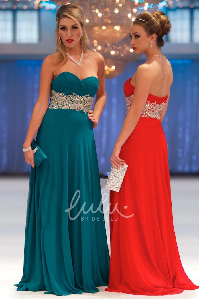 Sweetheart Chiffon Prom Dress with Waist Jewelry and Pleats Long Sleeveless Sheath