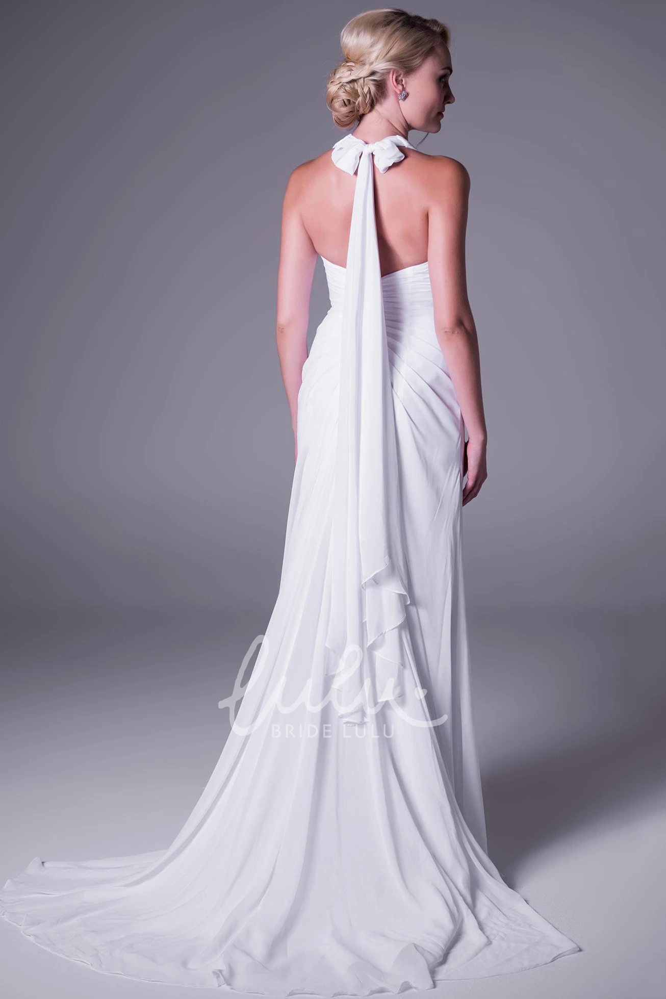 Haltered Sleeveless Sheath Chiffon Wedding Dress with Split-Front