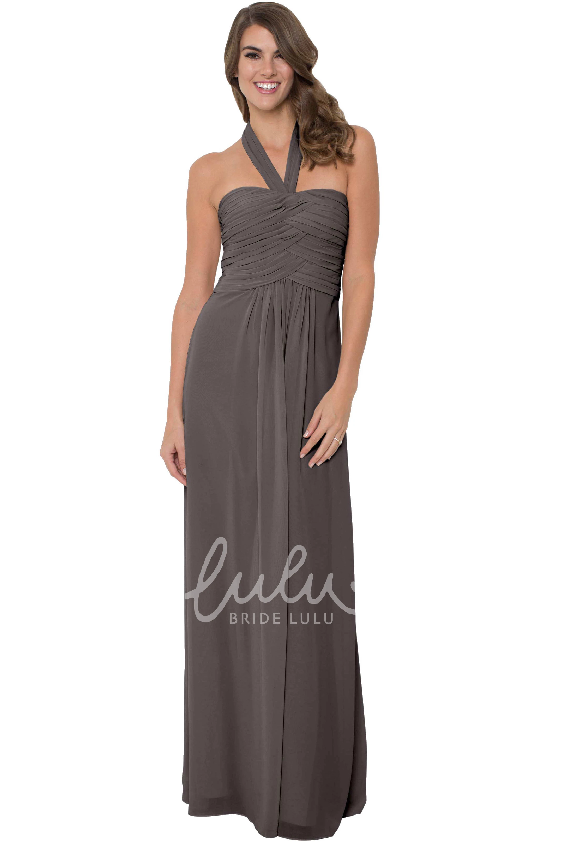 Halter Chiffon Bridesmaid Dress Sleeveless & Ruched Multi-Color Convertible