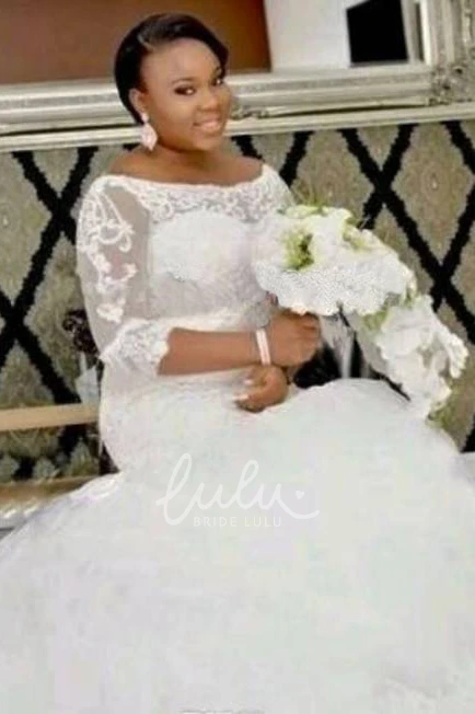 Off-the-shoulder Lace Mermaid Wedding Dress with Trumpet Skirt and Button and Lace-up Corset Back