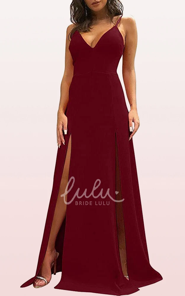 Elegant Sleeveless Satin V-neck A Line Mother Dress with Split Front Evening Dress