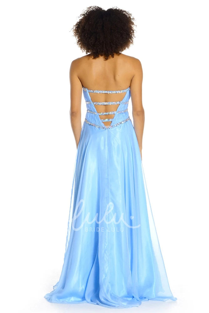 Long Sweetheart A-Line Tulle&Satin Prom Dress Sleeveless and Beaded