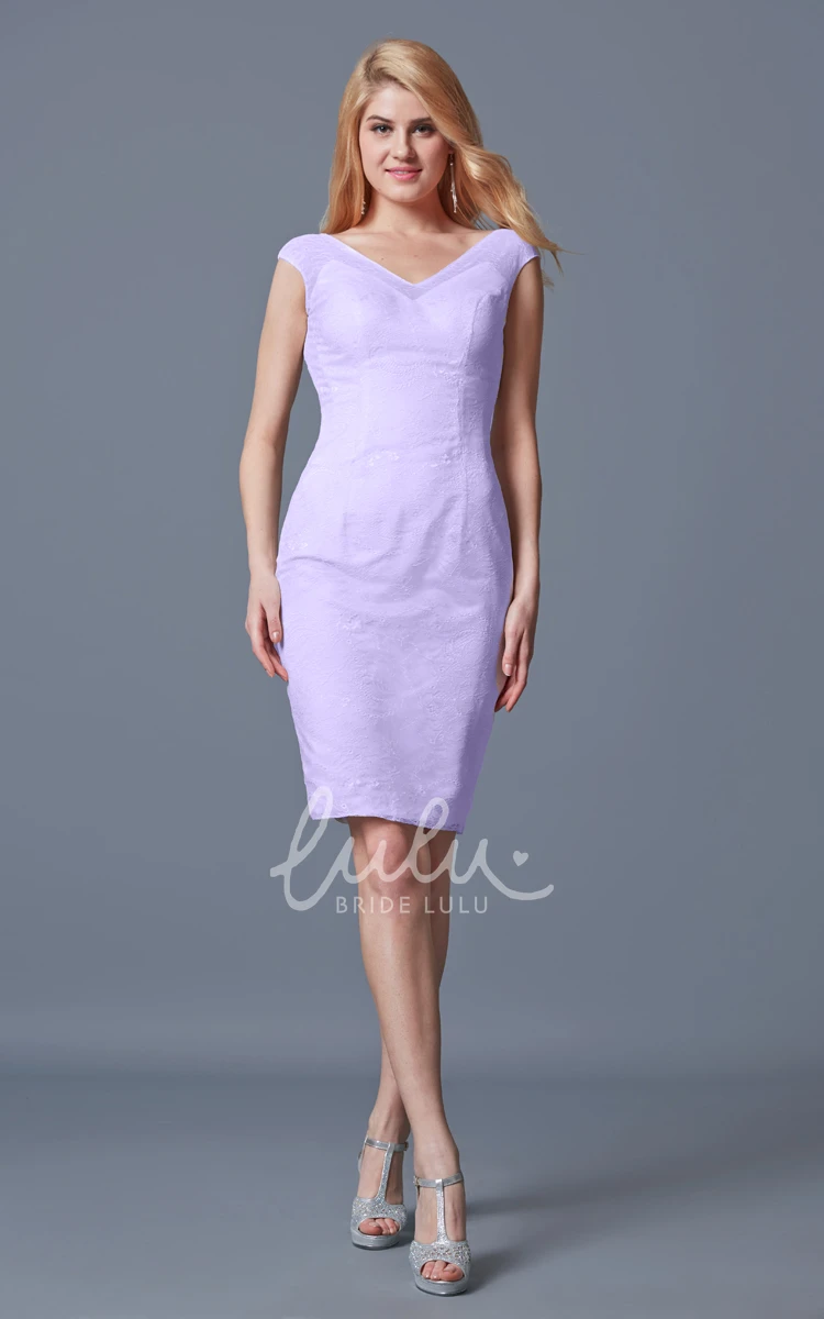 Warm Cap-sleeved Lace Knee-length Bridesmaid Dress