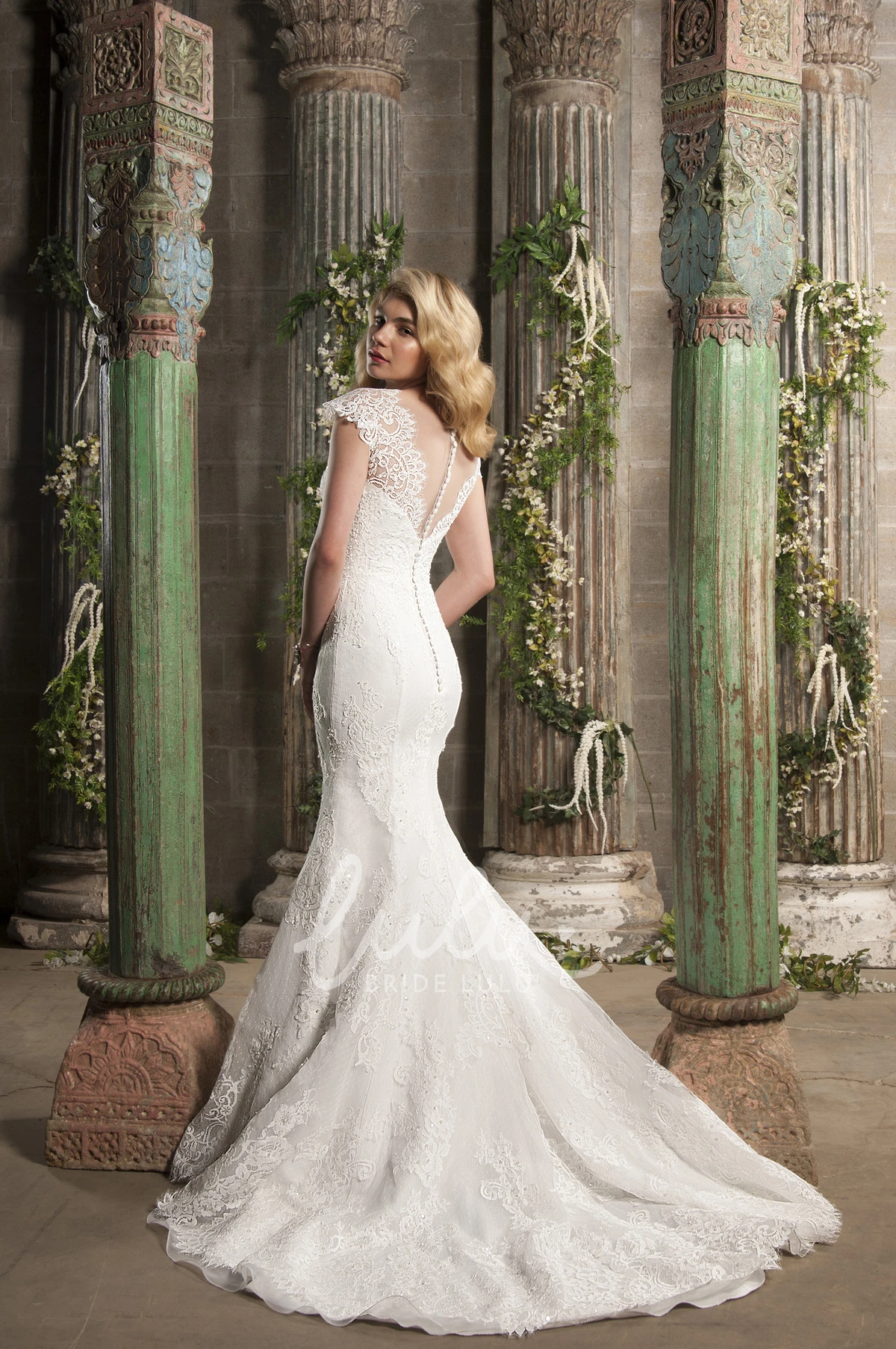 Cap Sleeve Lace Mermaid Wedding Dress with Court Train Unique Bridal Gown