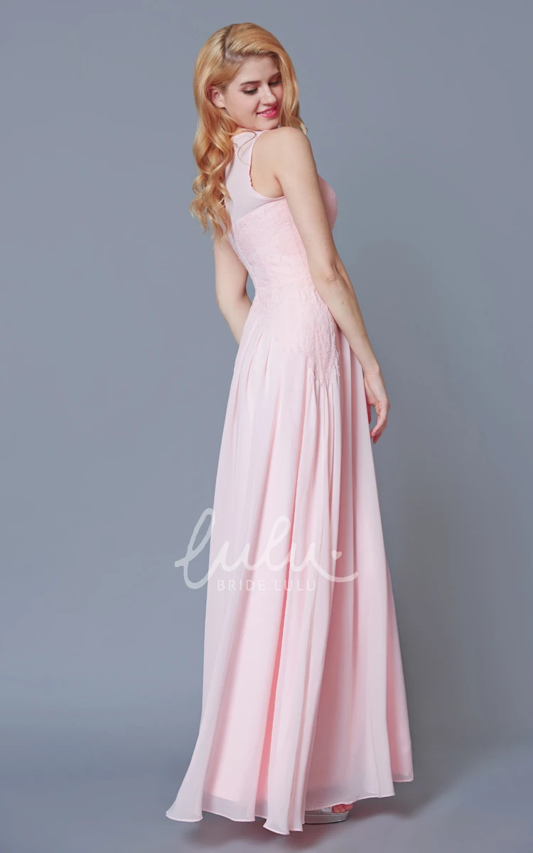 High Neck Pleated Chiffon Bridesmaid Dress A-line Bridesmaid Dress