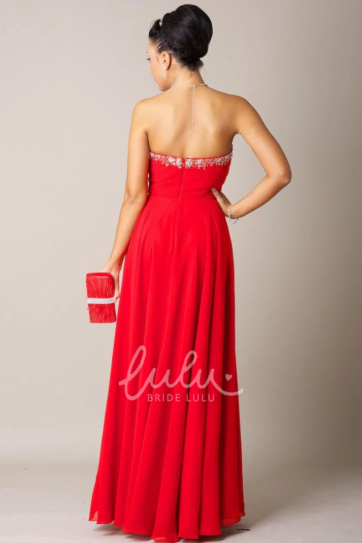 A-Line Sweetheart Chiffon Prom Dress with Draping and Beading Ruched Floor-Length Sleeveless