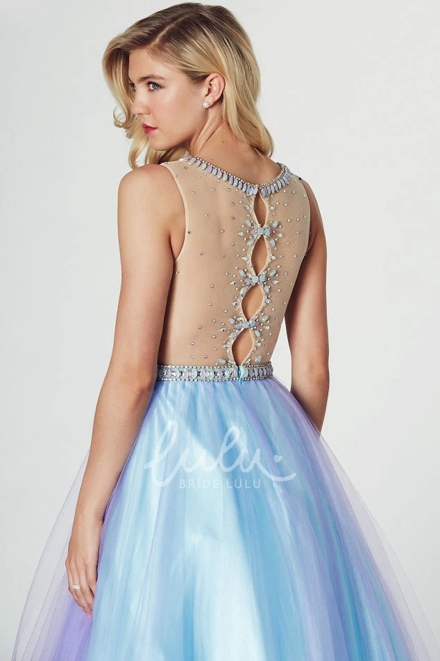 Maxi High Neck Sleeveless Ruched A-Line Tulle Prom Dress