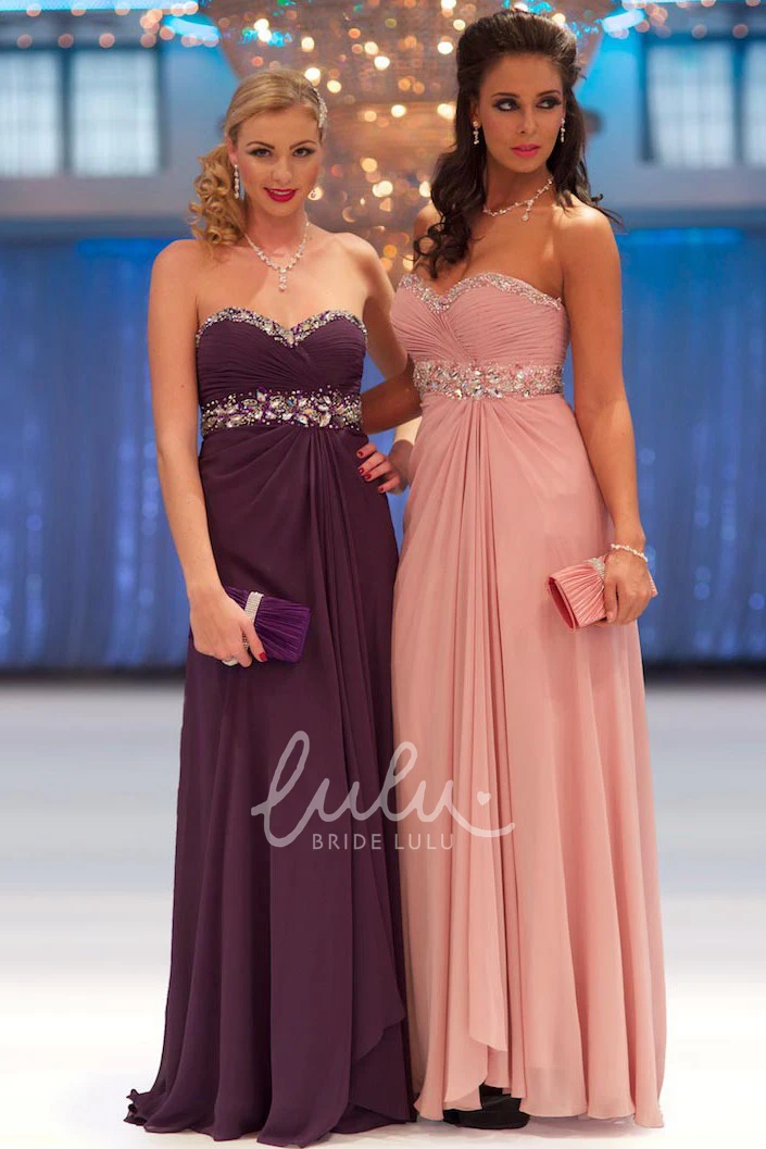 Sweetheart Chiffon Prom Dress with Ruching and Beading Sheath Sleeveless Empire Floor-Length