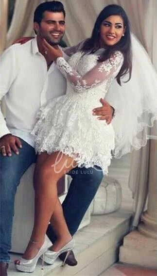 Short White Homecoming Dress with Delicate Lace Long Sleeve Classy