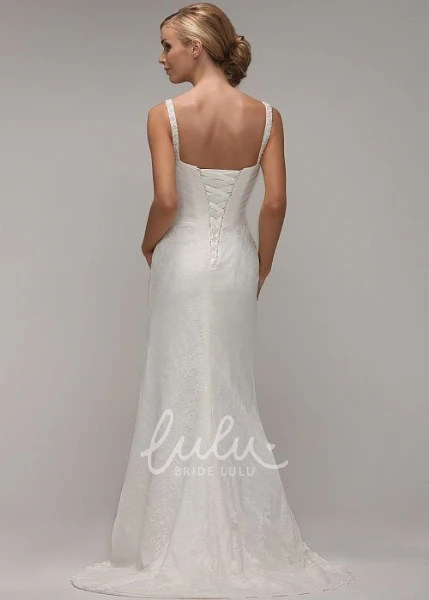 Spaghetti Strap Lace Wedding Dress with Flower and Appliques Boho Wedding Dress