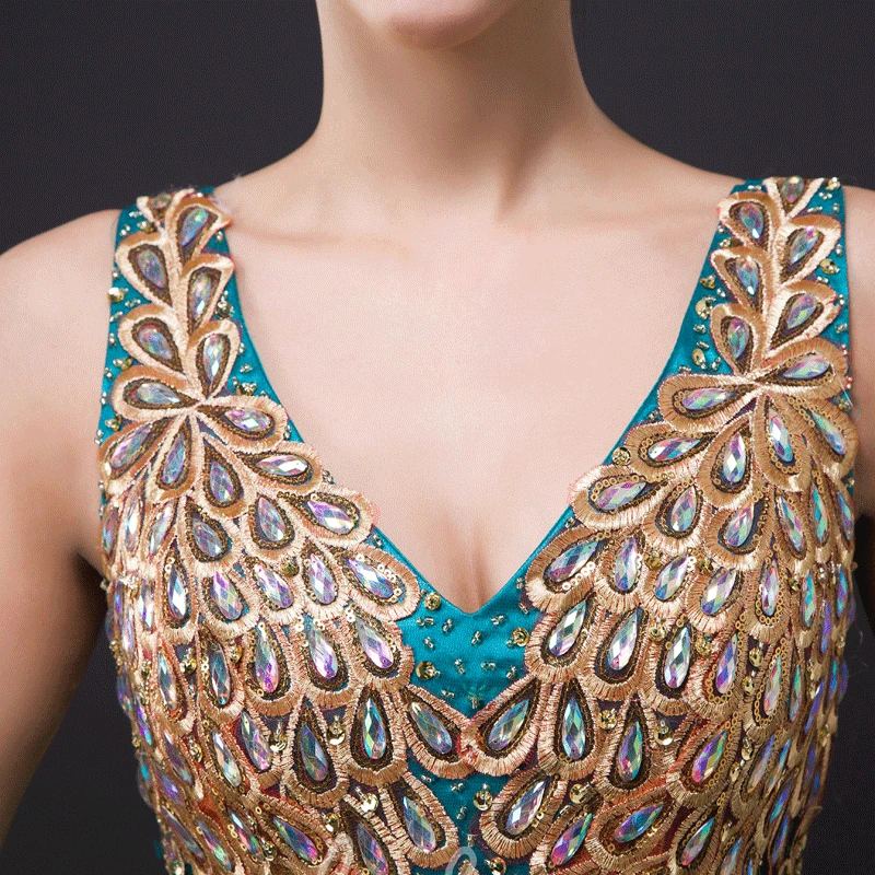 Sequined V Neck Tulle Dress Long Bridesmaid Dress