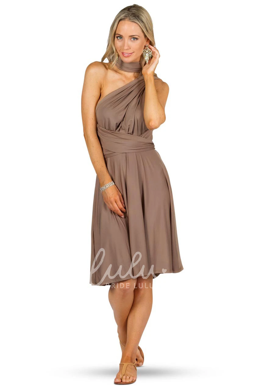 Knee-Length Halter Bridesmaid Dress with Straps Ruched Sleeveless Chiffon